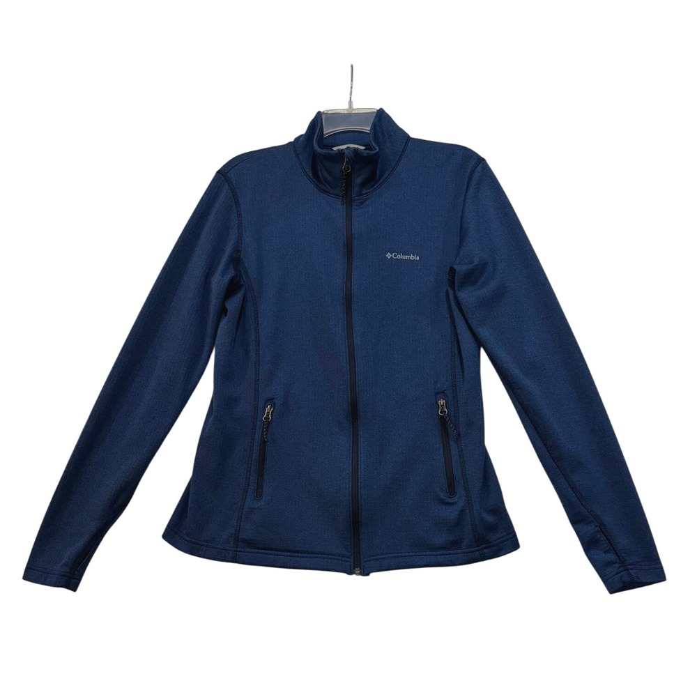 Columbia Omni-Wick Full Zip Jacket Womens Navy Blue Heathered Mock Neck‎ Large